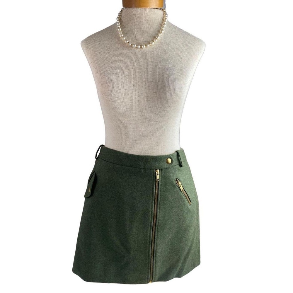 Olive Green Mini Skirt with Gold Zippers